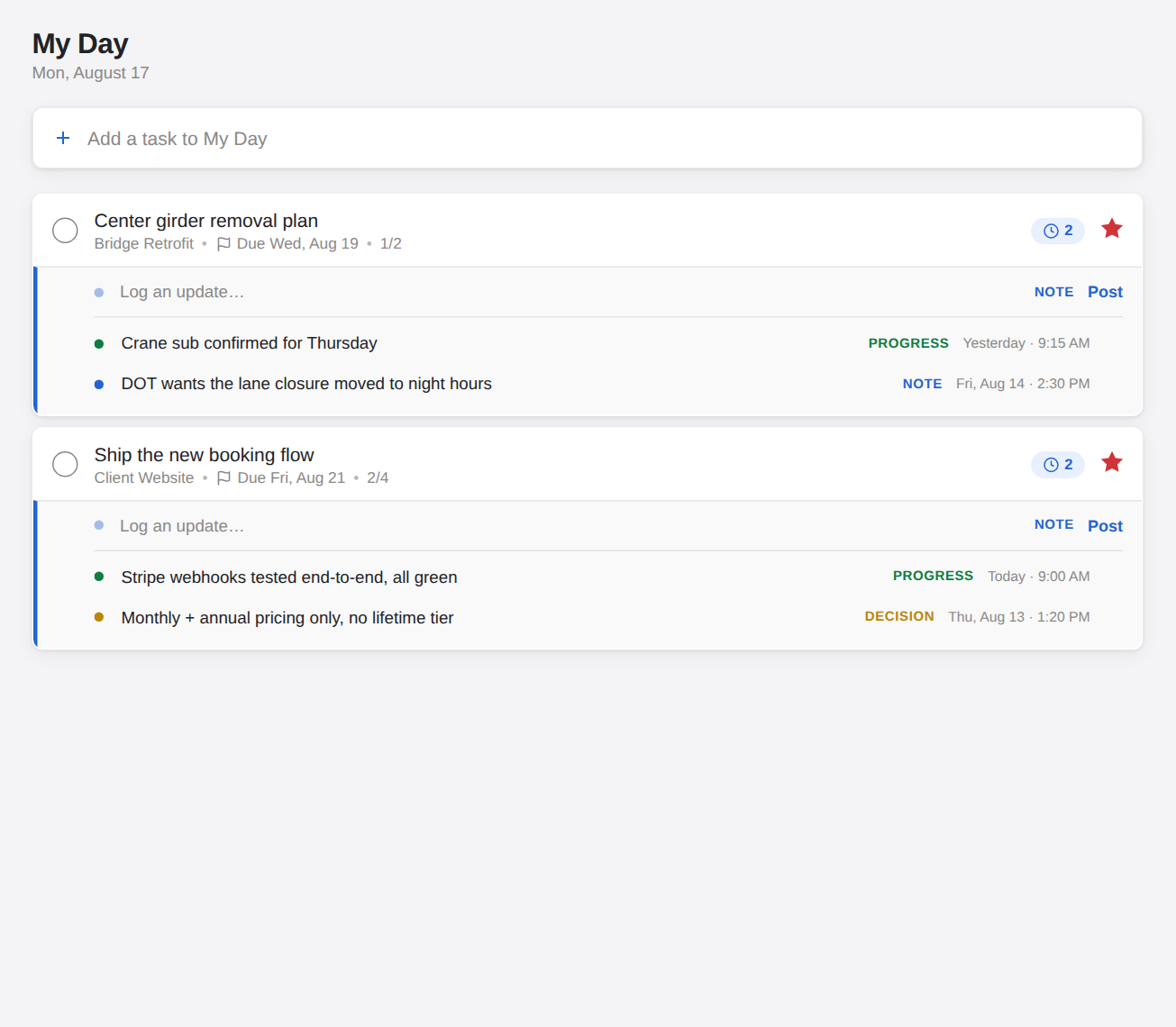 My Day view in light theme